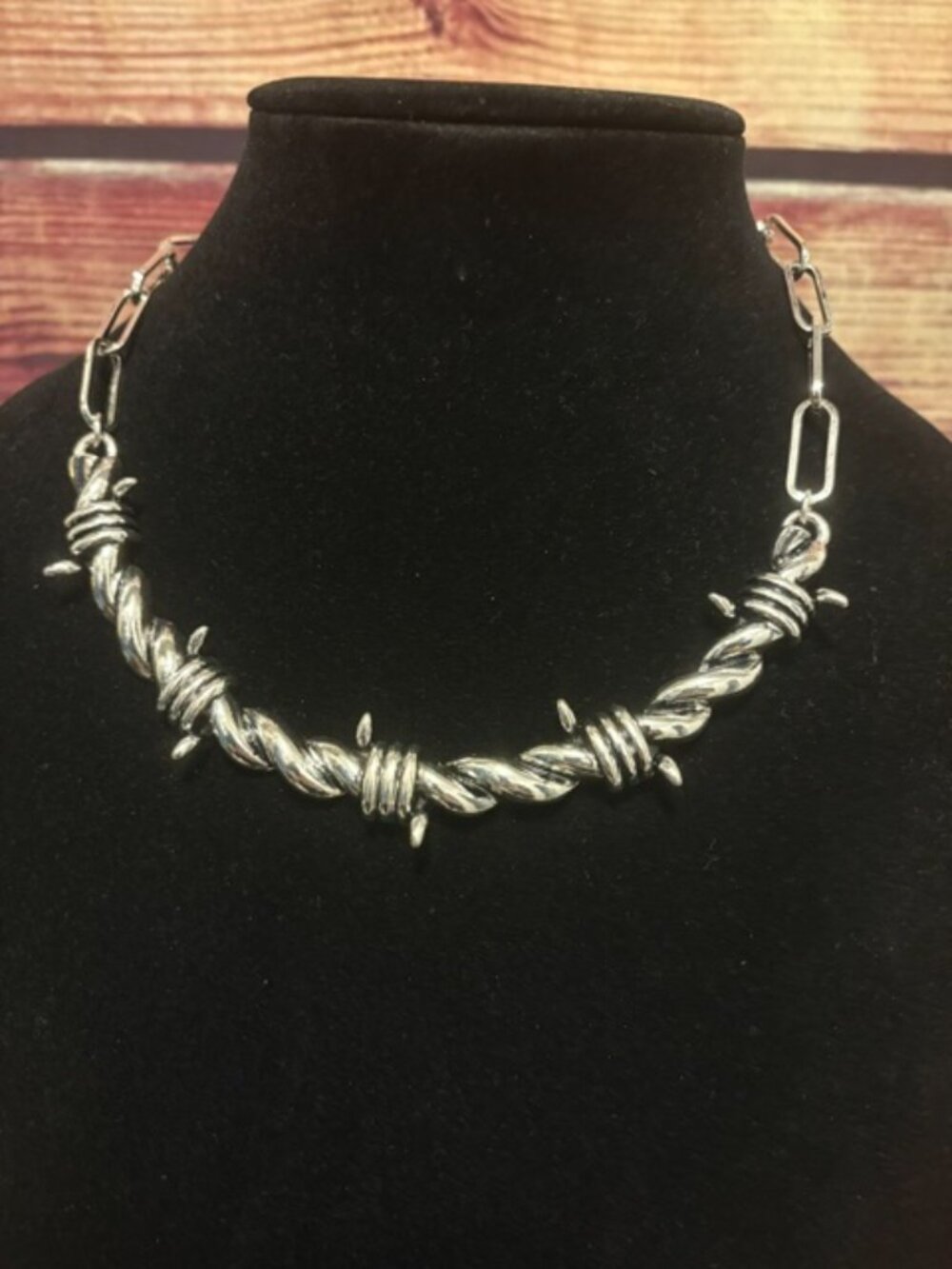 Tipi Western Barbed Wire Silver Tone Statement Necklace NWT
